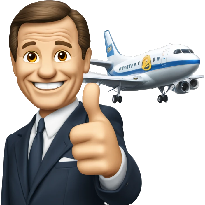 Kenneth Copeland with thumbs up in front of an airplane  emoji