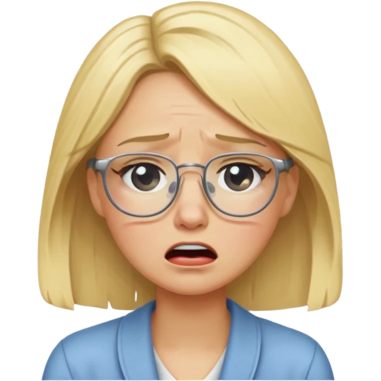 Blonde with glasses crying emoji