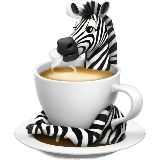 A zebra enjoying a coffee break, holding a steaming cup emoji
