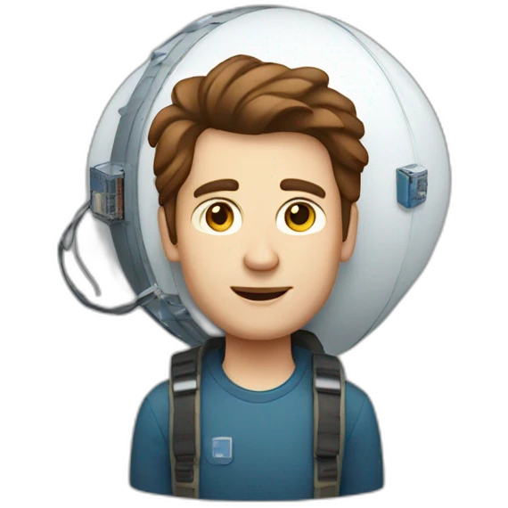 Tall white man with brown hair carrying a small satellite emoji