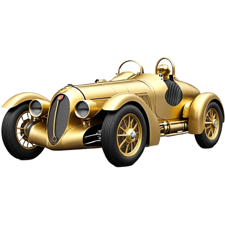  C-3PO Fenderless extended-wheelbase 1936 luxury racing Bugatti lowered powerful 4 cylinder engined racing car featuring advanced rugged 4 wheel independent suspension, power steering, disc brakes and small leather covered steering wheel  emoji