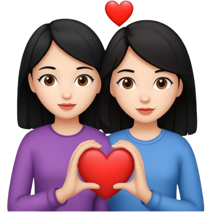 2 girls that have a heart one hair black the other brown  emoji