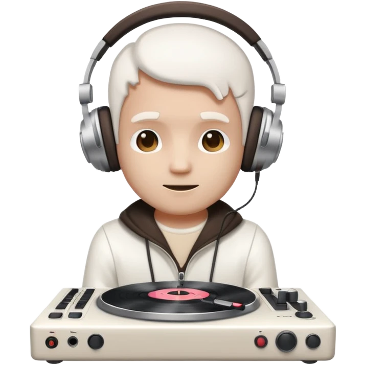 marshmallow head DJ with headphones and a turntable emoji