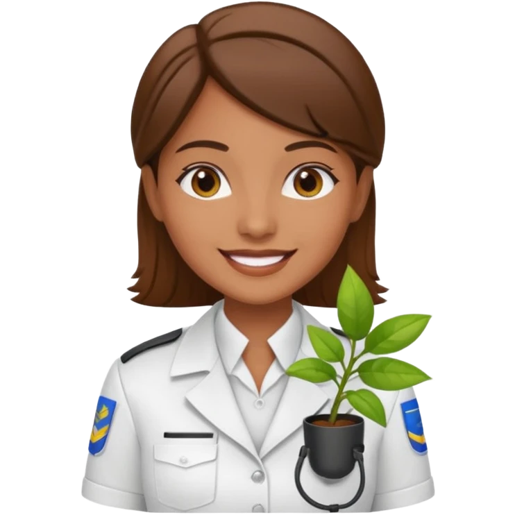 young brown-skinned telemarketing attendant wearing a white uniform blouse with a plant image printed on the uniform emoji