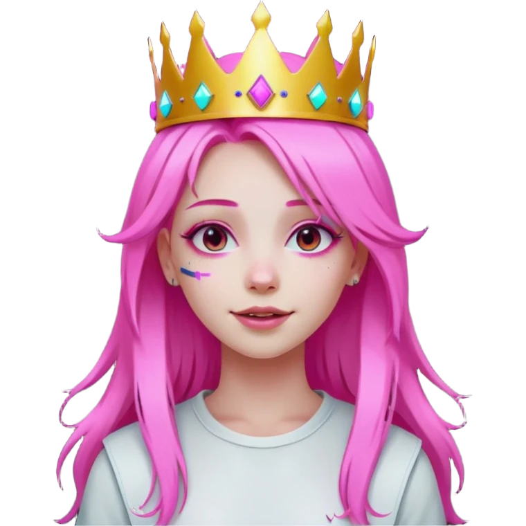 girl neon cyberpunk light pink happy long hair crown white and pink emoji