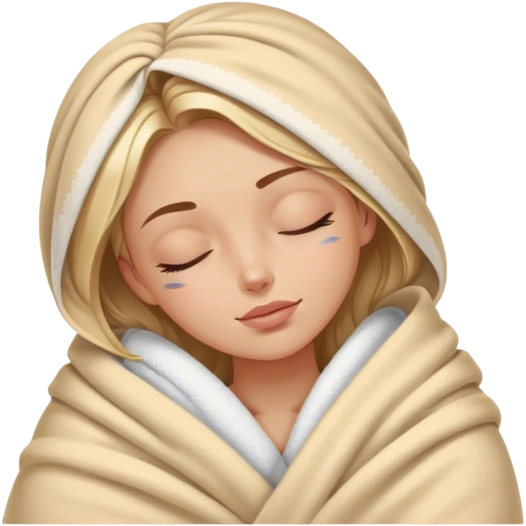 tan white girl with blanket and eyes closed with skin care emoji