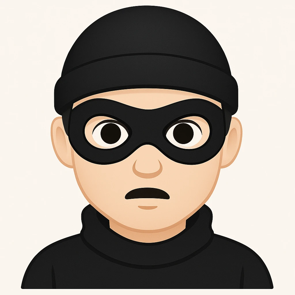 Thief with mask in black and white, emoji style, more like a thief or typical robber emoji