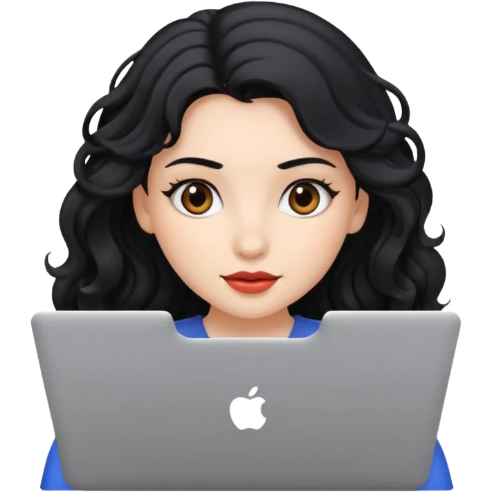 Beautiful girl, with black hair, with wavy hair, and with a laptop  emoji