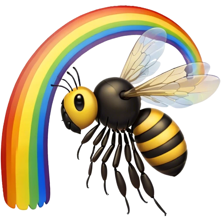 Bee flying near a rainbow emoji