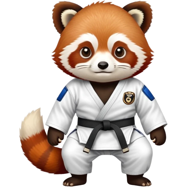 Red panda wearing a jiu jitsu gi with a white belt emoji