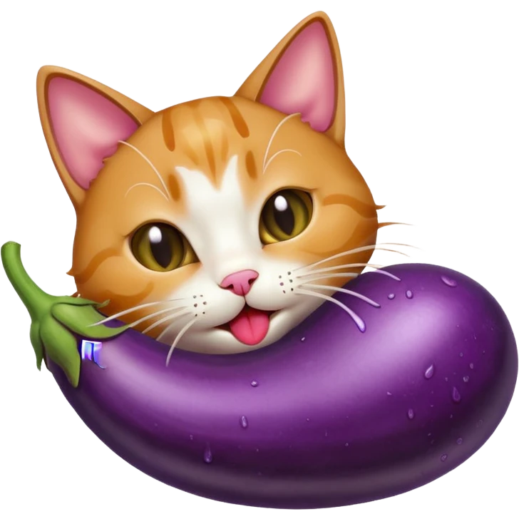 cat licking wet eggplant  emoji