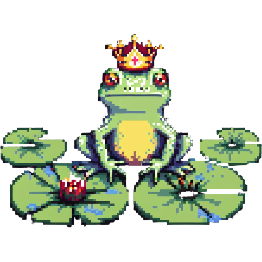 crowned frog sitting on a lily pad emoji