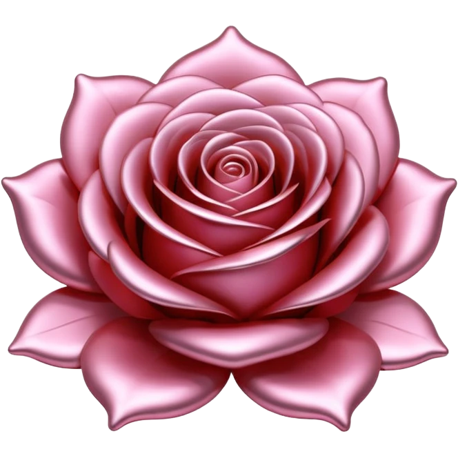 A rose emoji made of liquid silver metal, smooth metallic petals, reflective chrome surface, soft gradients, elegant shape, minimalistic iOS emoji style, centered, clean white background, realistic highlights, no text emoji