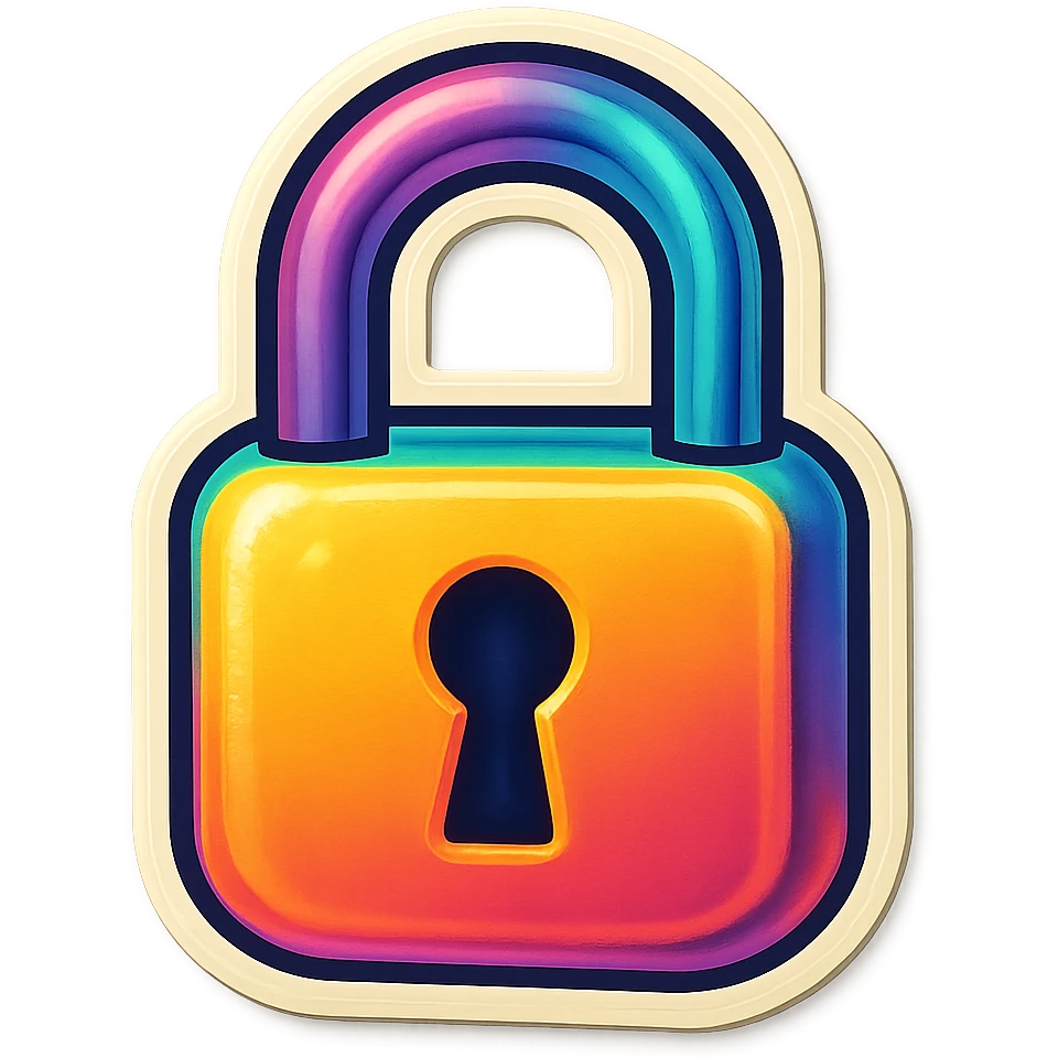 A lock in retro stickers style, with a vintage design and bright colors emoji
