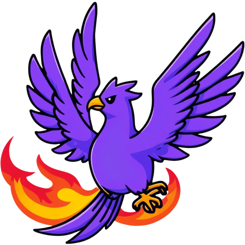 Magical purple phoenix bird with fire wings emoji