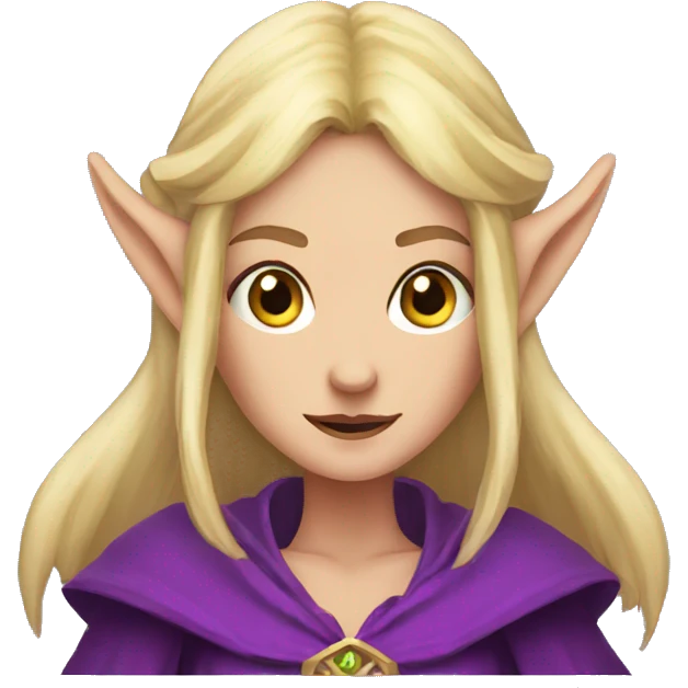 scared Noble female Elf with Elf ears and blonde hair and purple robes emoji