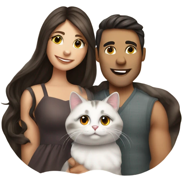 Attractive brunette Married couple and two cute cats emoji