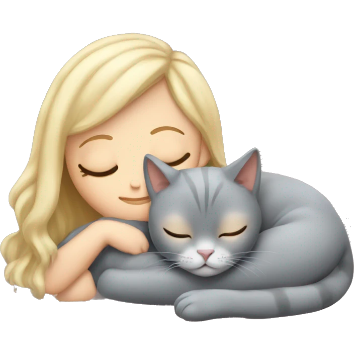 Grey cat sleeping with blond girl emoji