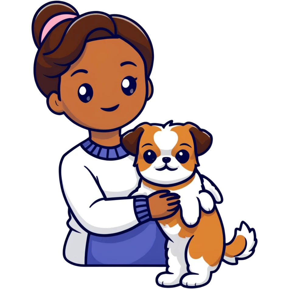 dark-skinned woman holding a Shih Tzu dog emoji