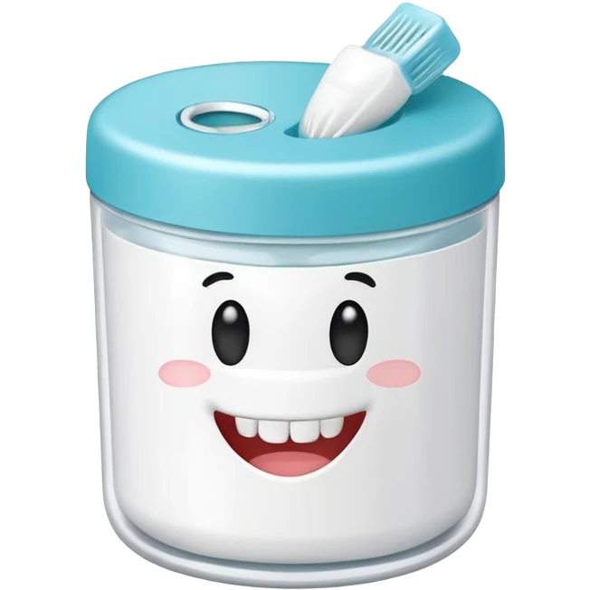 A small round plastic container with the phrase  "dental floss" on it emoji