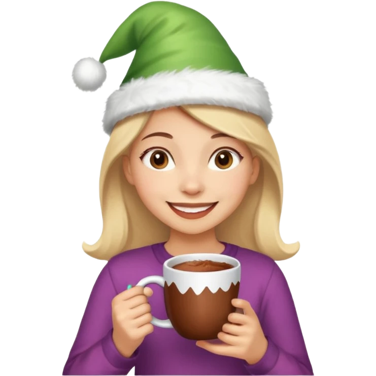 Home vibes, and girl with cacao in hands happy new year emoji