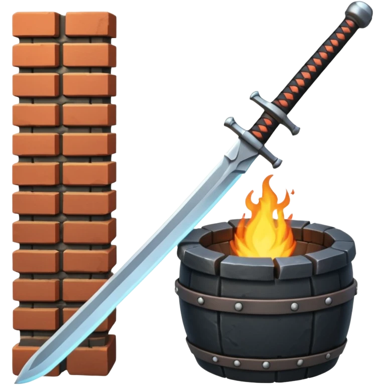 A samurai sword and a forge emoji