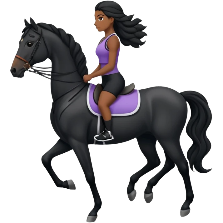 Femme noire avec cheveux longs ondulés en qeue de cheval qui fait du sport en tenue noire emoji