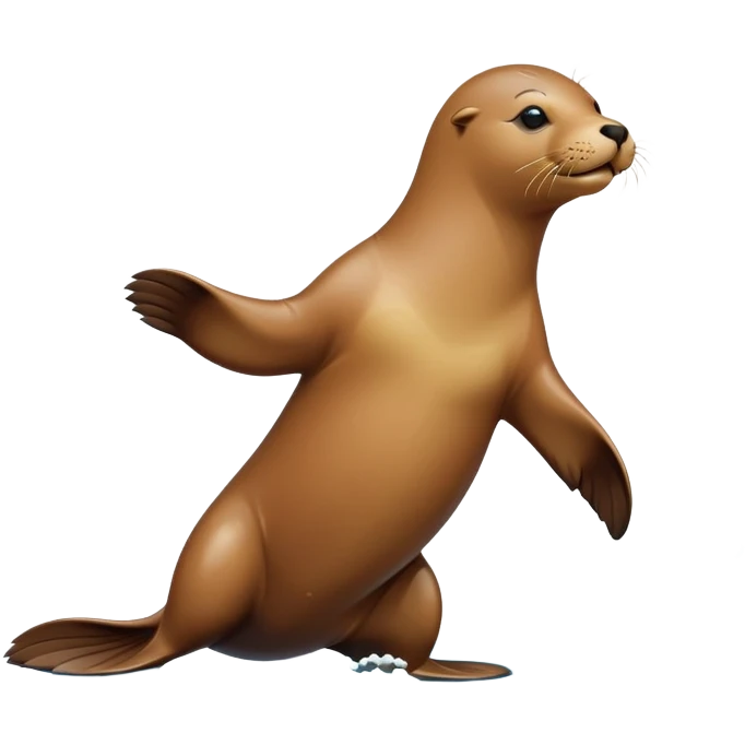 A sea lion twirls and claps its flippers, dancing playfully by the shore with joyful energy emoji
