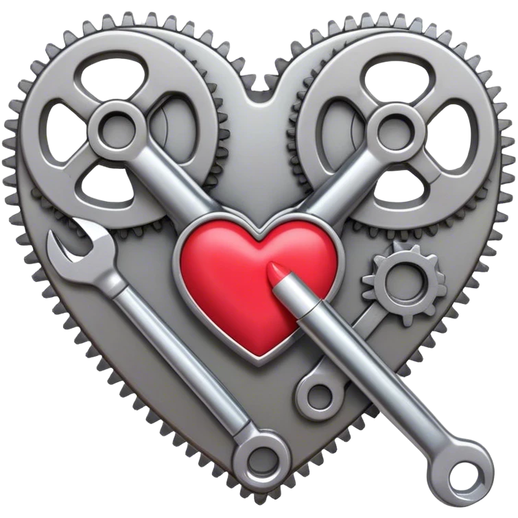 mechanical gears forming heart shape, crossed wrench and lipstick in the center emoji