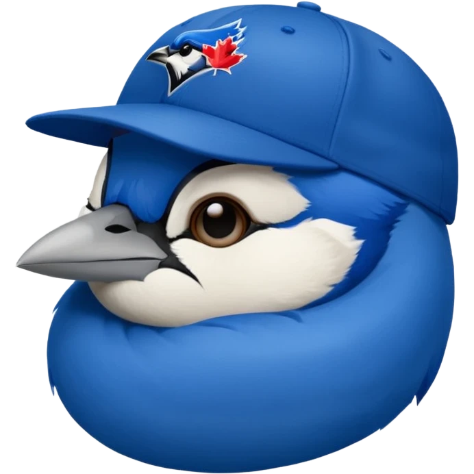 bluejay eyes closed sleeping, wearing toronto blue jays baseball hat,  emoji