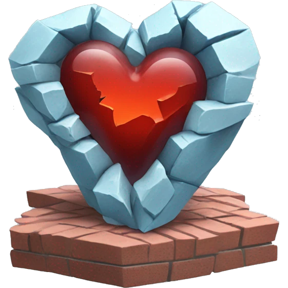 Broken stone frozen heart with bricks around emoji