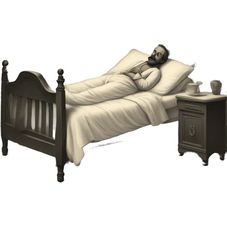 A sick man on a bed in 1870 emoji