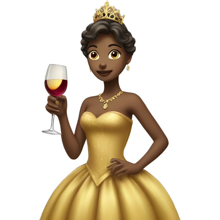 beautiful princess in a golden dress drinking wine emoji
