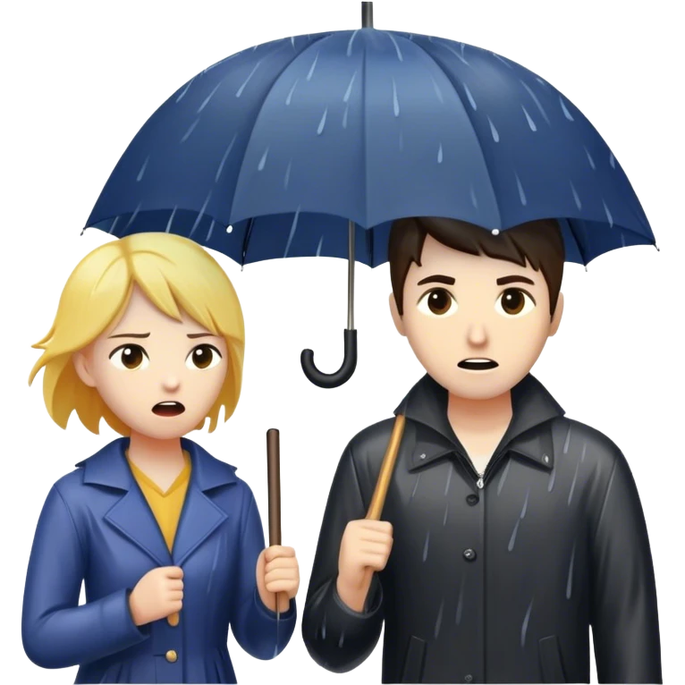 A person stands in the rain holding an umbrella, while another person (the narcissist) screams at the storm, getting drenched. The first person looks calm and dry, choosing to protect themselves rather than fight the uncontrollable.  emoji