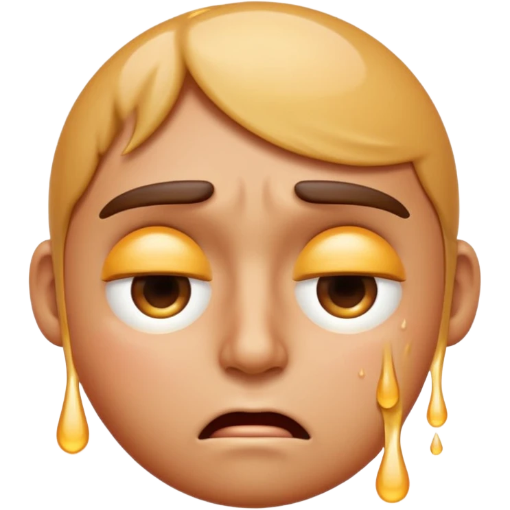 Apple-style emoji illustration of a person sweating, overheated face with sweat drops, half-closed exhausted eyes, annoyed or angry expression, soft 3D emoji style, smooth gradients, rounded shapes, centered composition. emoji