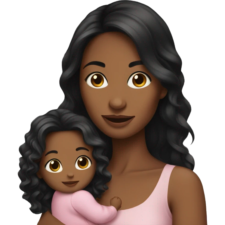 Woman long wavy black hair holding a baby girl emoji