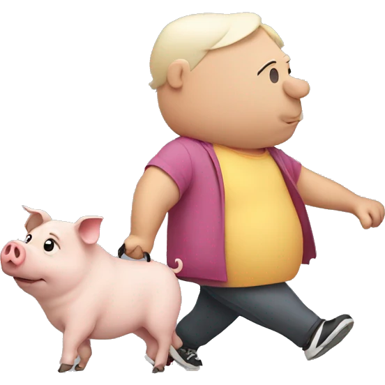 walking fat pig with dog  emoji