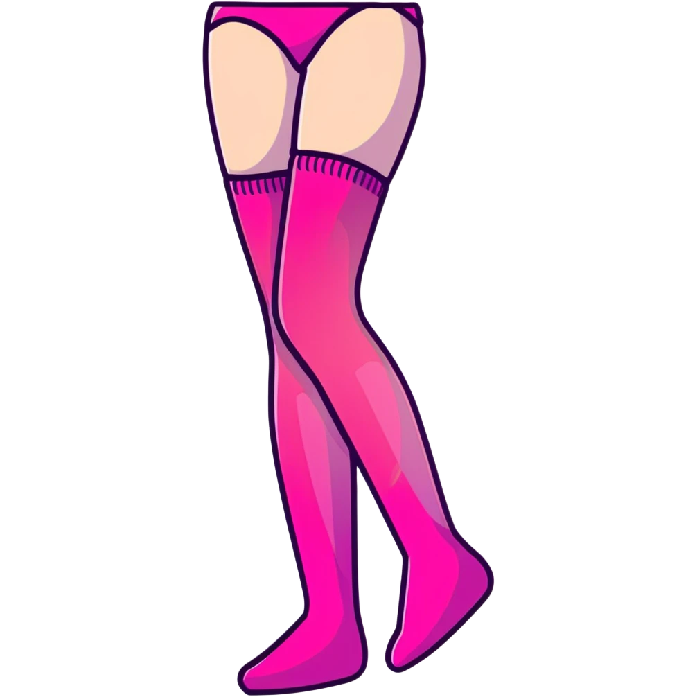 Cute minimalist girl silhouette in bright pink gradient, transparent glass style, with stockings emoji