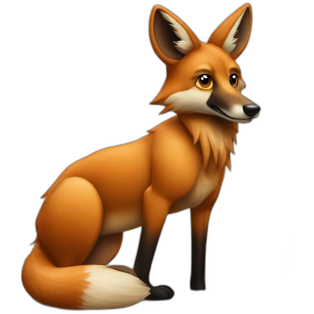 A maned wolf sits in front of his computer. emoji