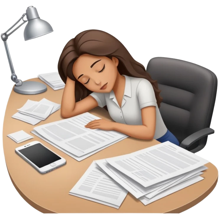 Woman dozing off at bare workspace, just papers on desk emoji