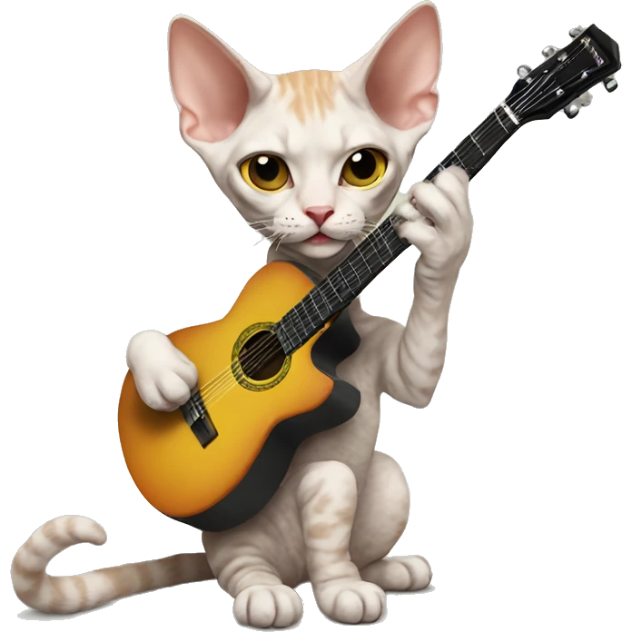 Devon Rex cat playing guitar  emoji