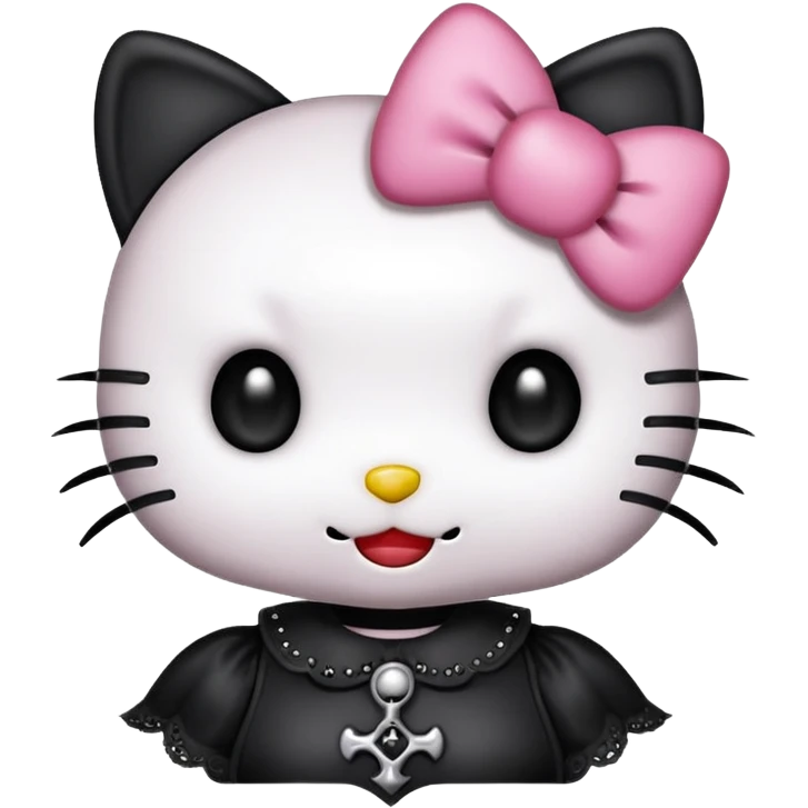 gothic Hello Kitty with a silly grin, gothic clothing, iOS emoji style emoji