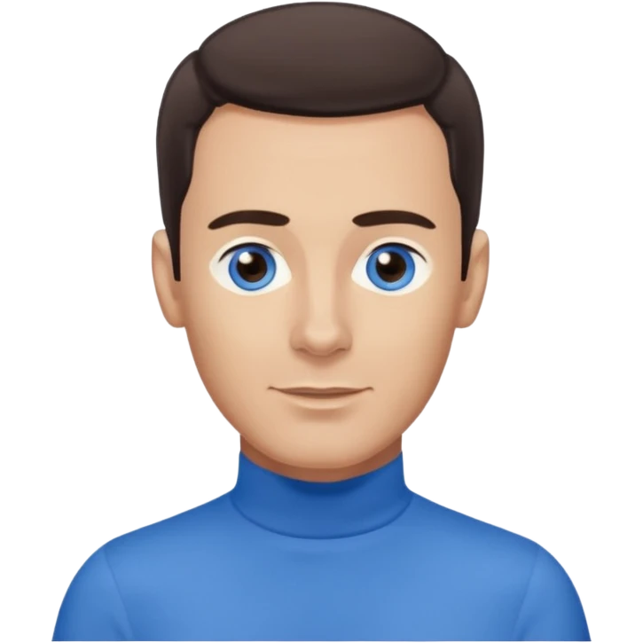 Anthony Wiggle of The Wiggles with light skin, dark brown hair, blue eyes, blue skivvy shirt emoji