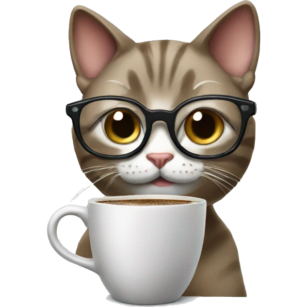 Cat wearing glasses drinking coffee emoji