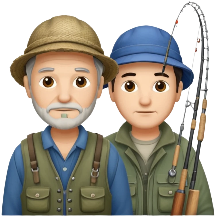 2 pescadores uno mayor y el otro joven, piel clara y pelo oscuro emoji