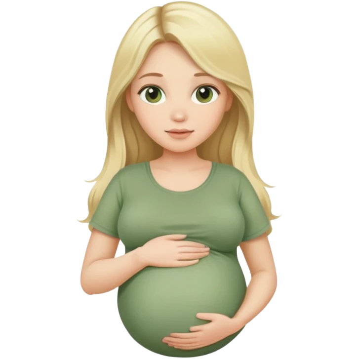 Beautiful Pregnant woman belly blonde with long hair sage green top emoji