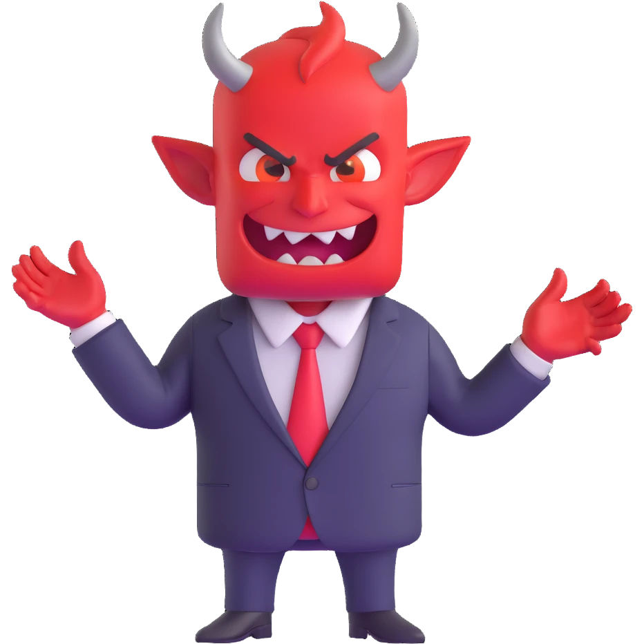 devilish character in business suit selling digital products emoji