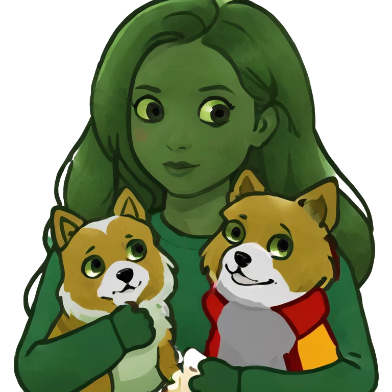 blonde with long hair with a spitz dog in her hands emoji