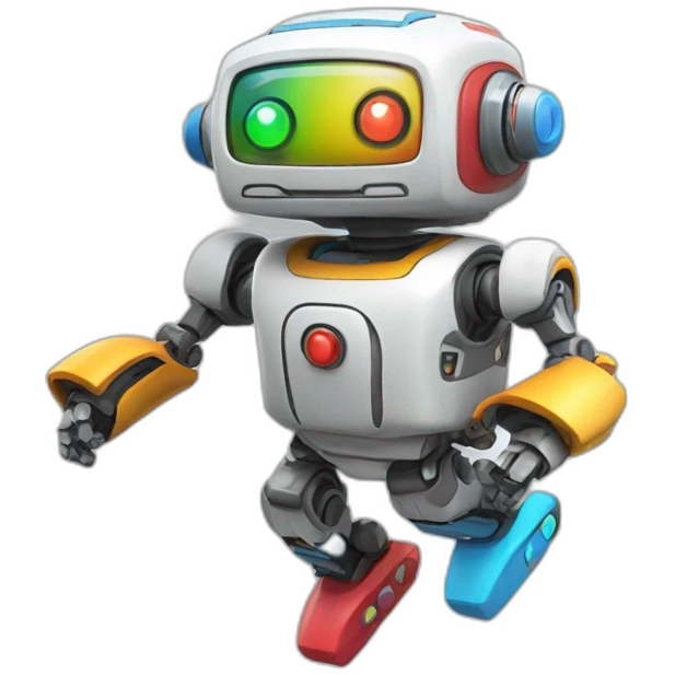 a cheerful multi-colored jumping robot emoji