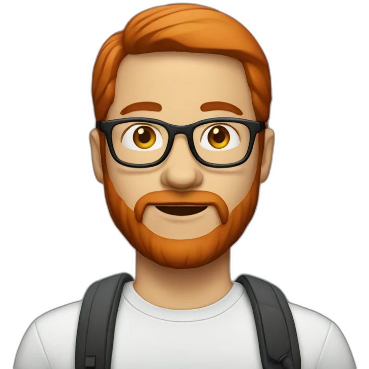 man red straight hair with beard and glasses. Add earphones with a microphone emoji
